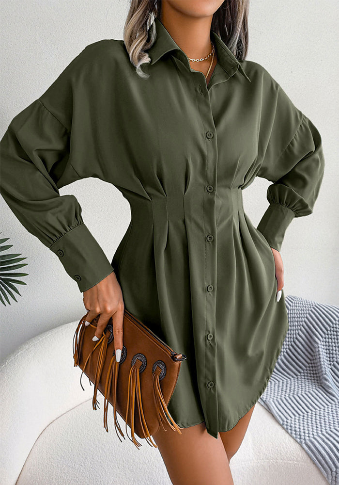 Women spring and summer casual lantern sleeve asymmetric shirt dress
