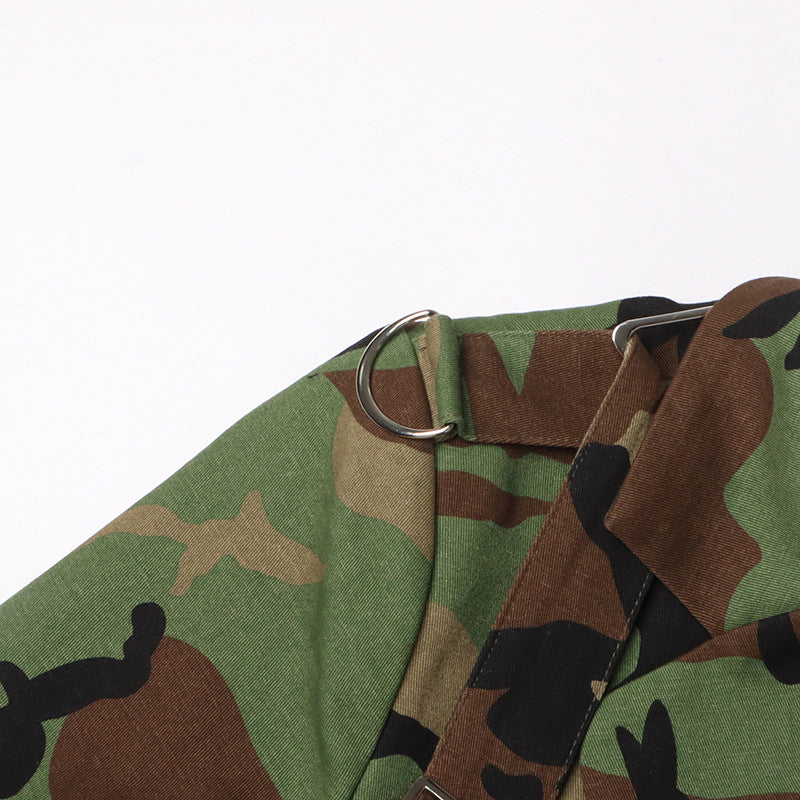 Women Style Camo Print Lace-up Blazer Jacket 9