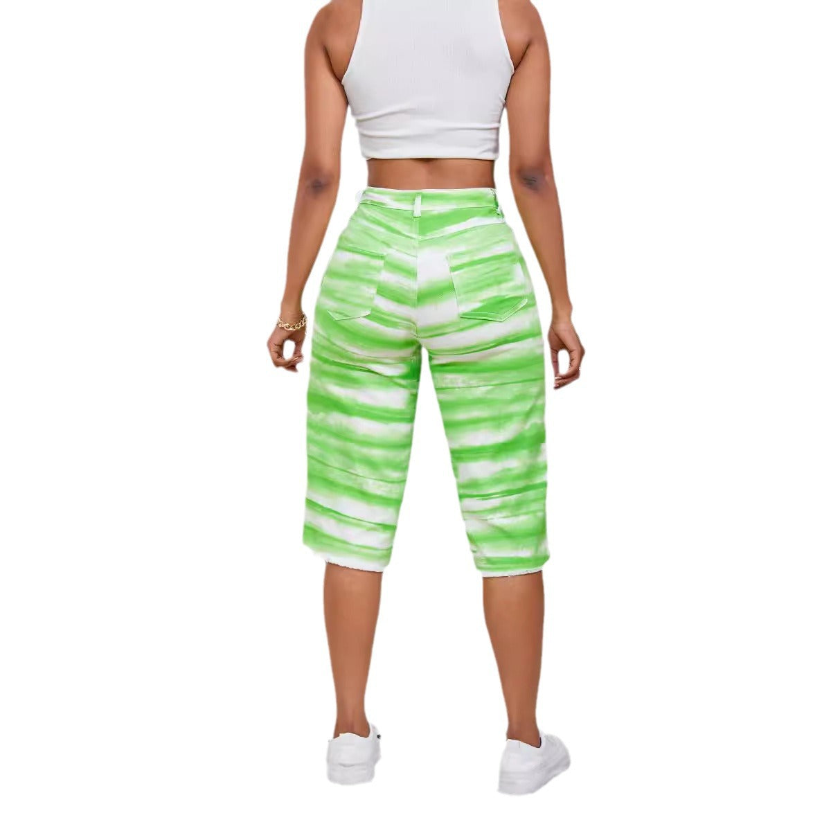 Women Tie Dye Straight Stretch Ripped Denim Cropped Pants Straight Leg Pants 4