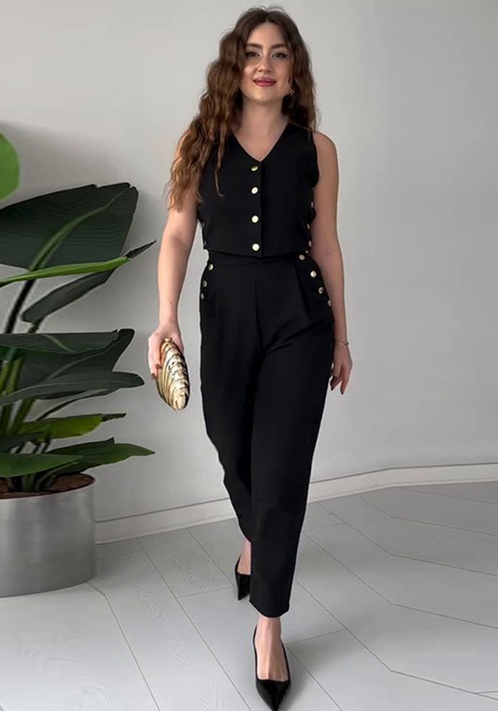 Women Casual Summer Solid Vest and Pants Two-Piece Set