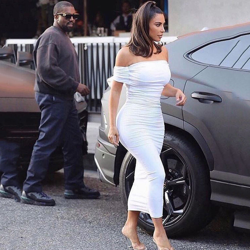 Summer Women Off Shoulder Solid Long Dress 7