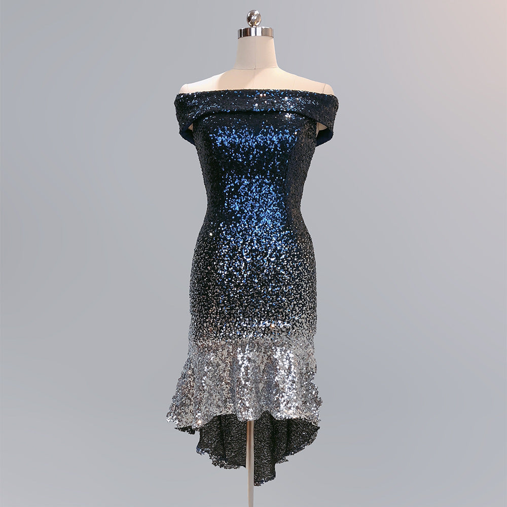 Wrapped See-Through L Gradient Sequins Bodycon Sexy Dress Wedding Formal Party Dress 29