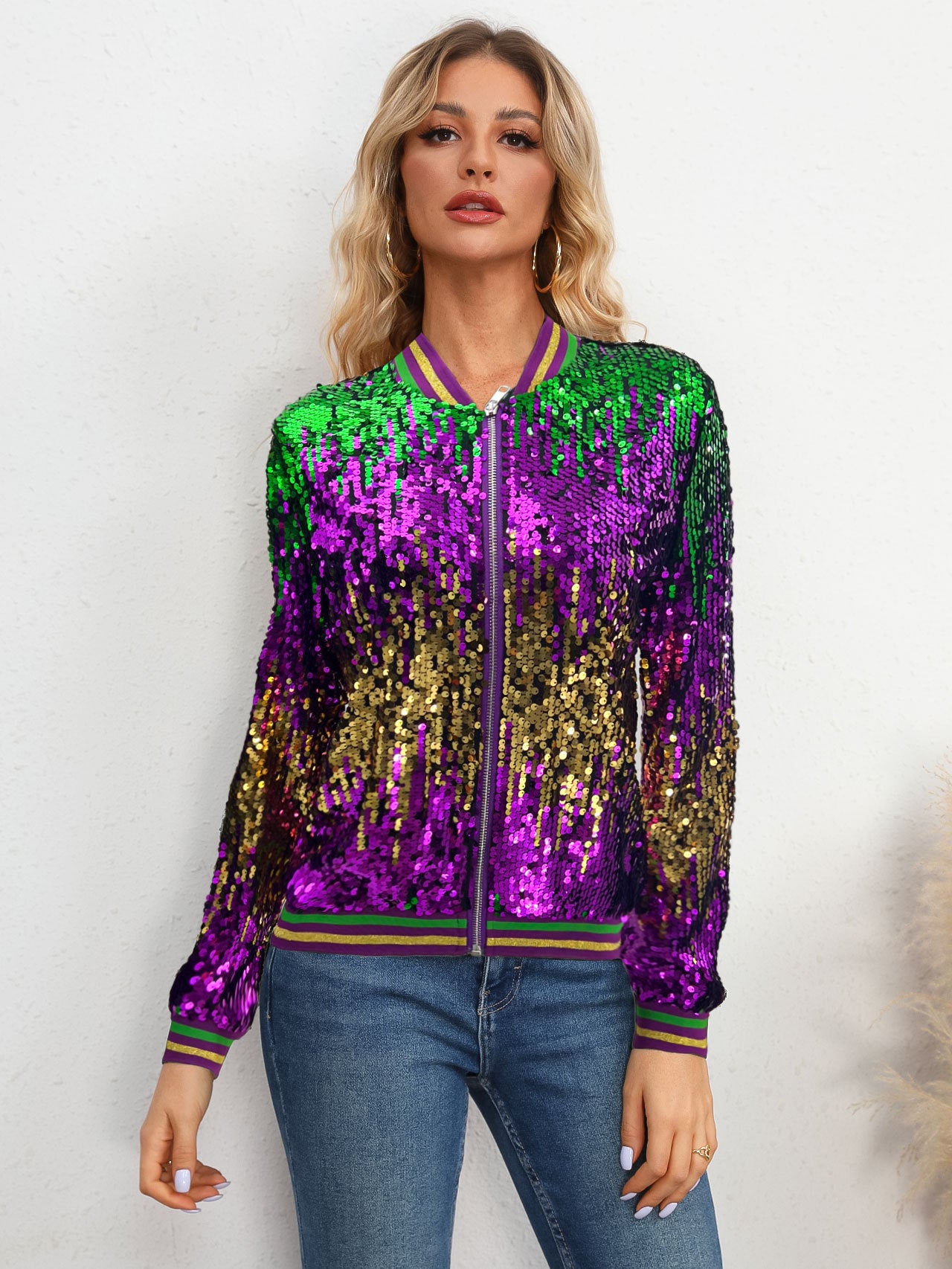 Spring Autumn Women's Long Sleeve Sequined Jacket 4