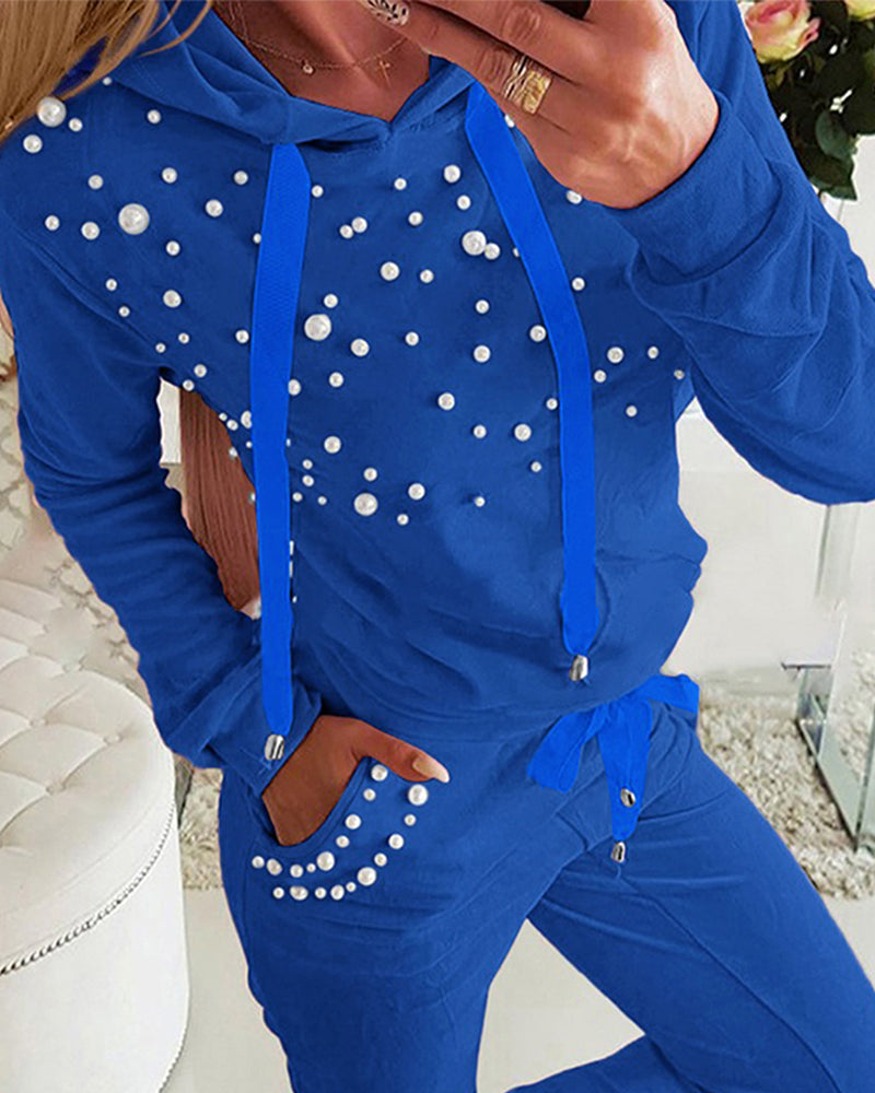 Women Pink Bubble Bead Top and Pant Casual Two-Piece Set 5