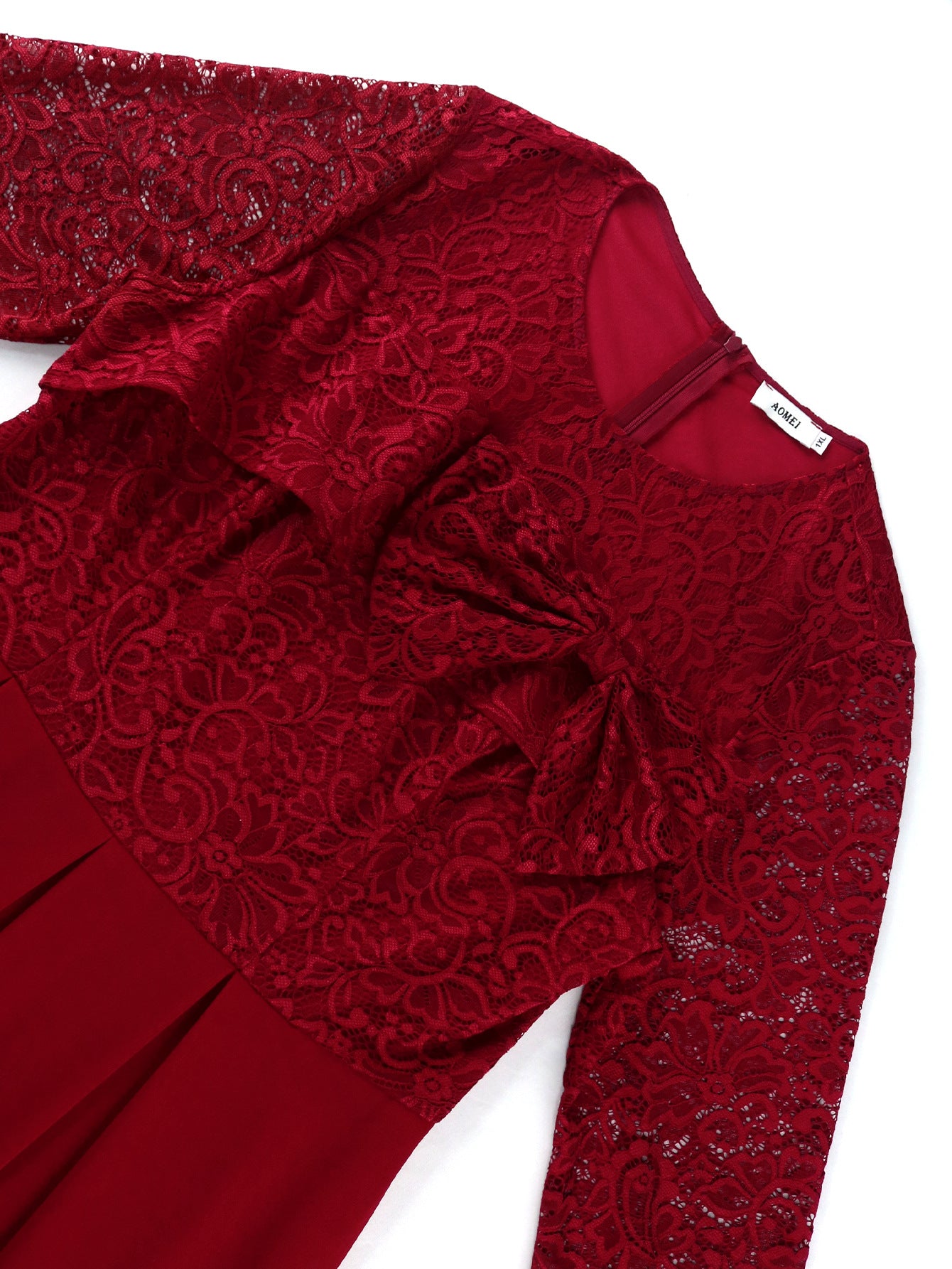 Lace Patchwork Bell Bottom Sleeve High Waist Plus Size Women's Party Dress 7