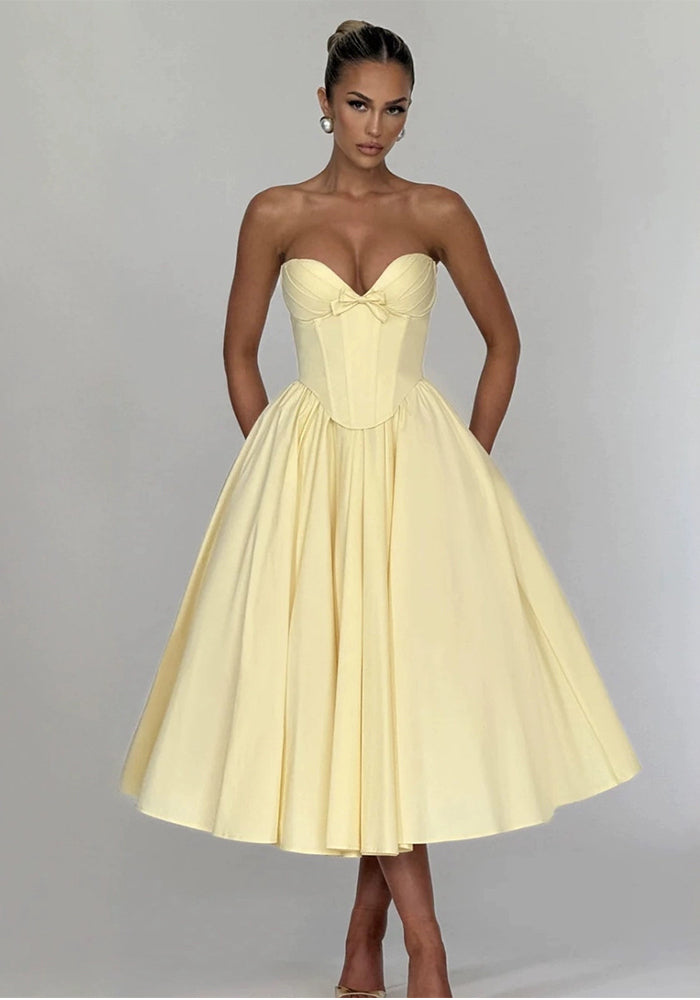 Women Sexy Strapless Backless Fishbone Waist Maxi Dress