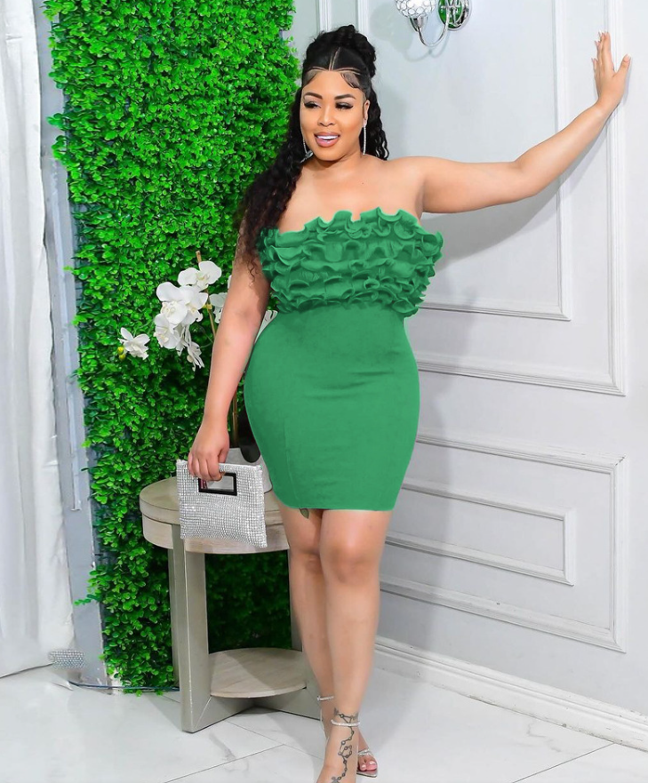 Women Strapless Pressed Lace Bodycon Dress