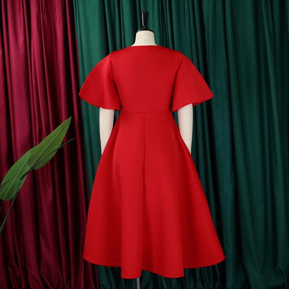 Women's Bell Bottom Sleeve V-Neck Chic Chic Oversized Gown Dress 13