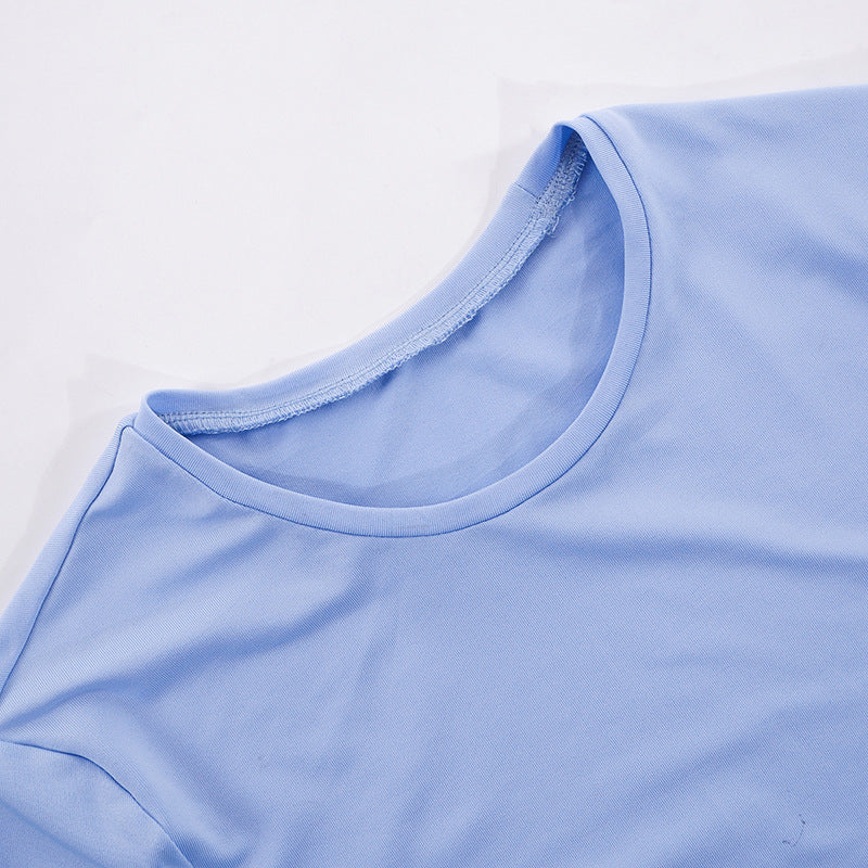 Women's Spring Solid Short Sleeve Crop Two Piece Skirt Set 26