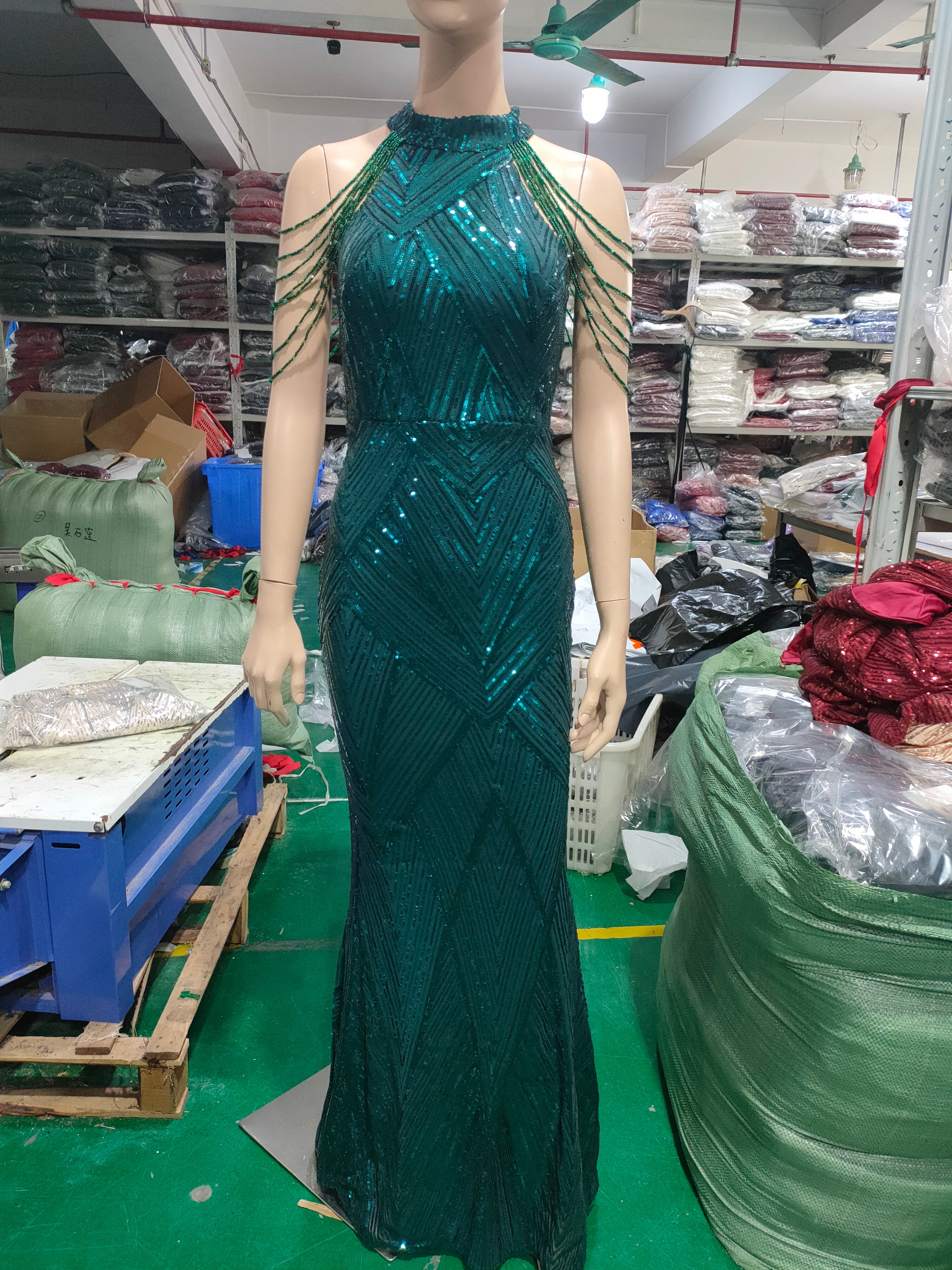 Deep V-Neck Sequined Fishtail Dress Sexy Evening Party Gown 26