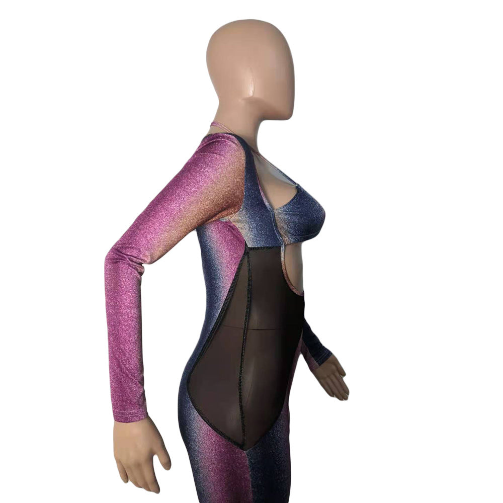 Women's Zipper Sexy Mesh Patchwork Jumpsuit 6