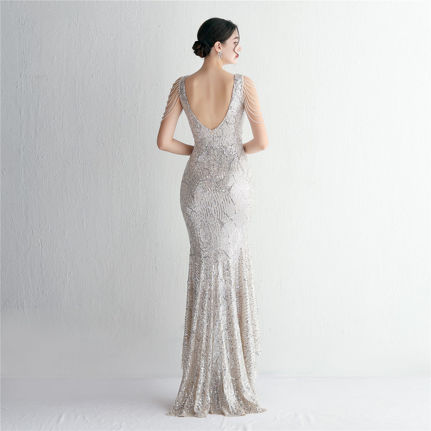 WomenElegant Sequins V Neck Evening Dress