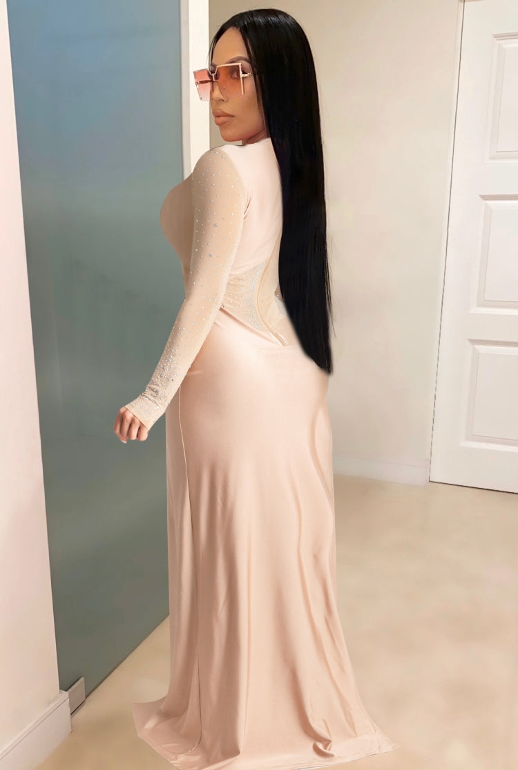 Autumn Formal Beige Beaded Sexy Patchwork Jumpsuit 3