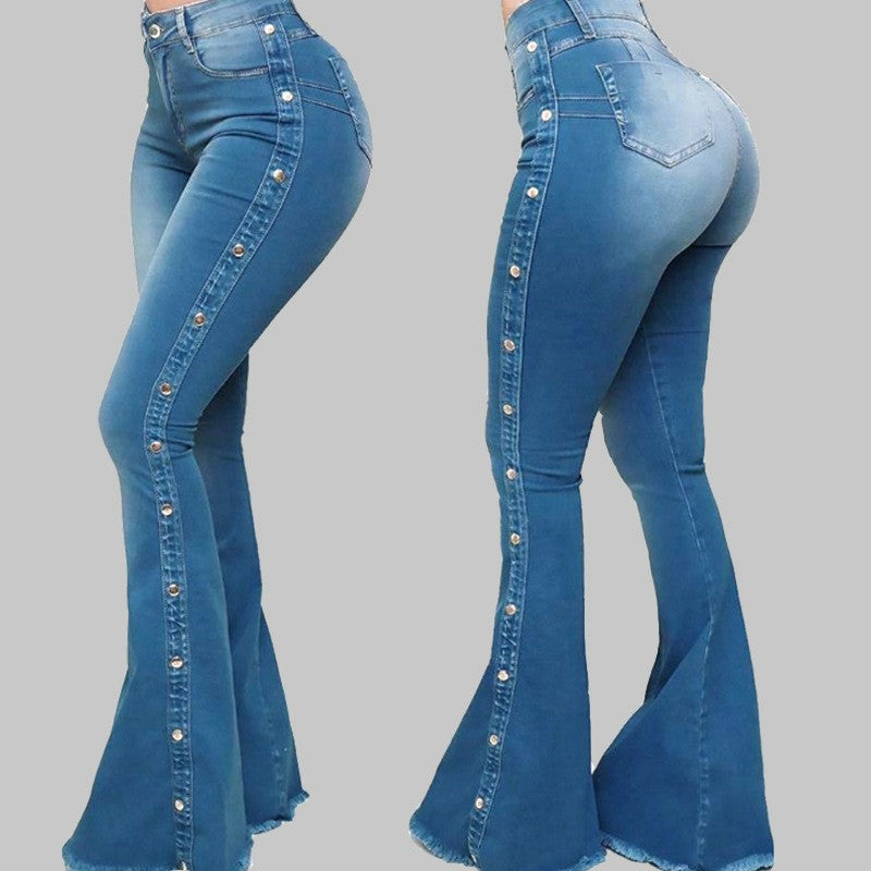 Women Elastic Bell Bottom Denim Pants