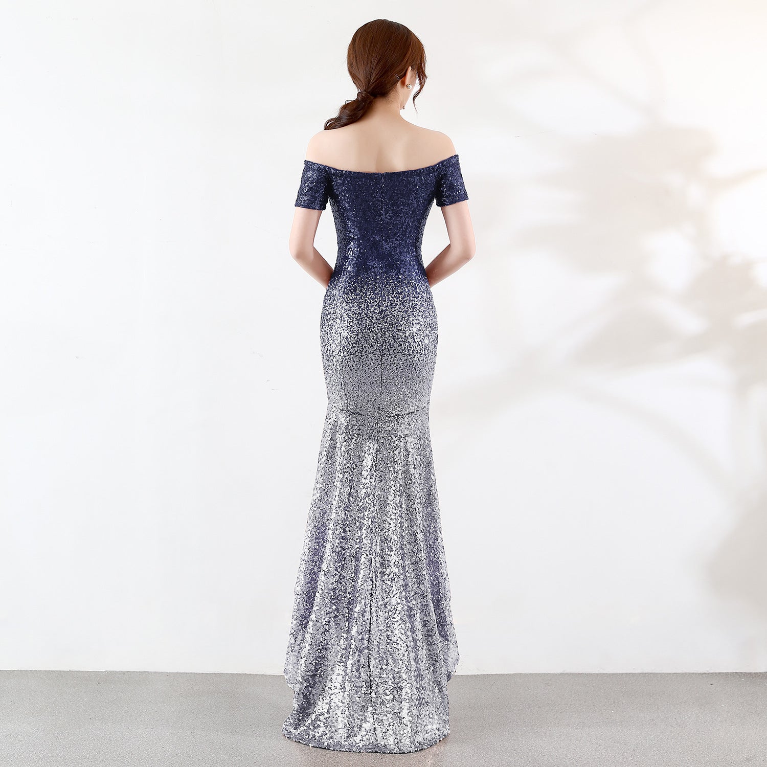 Short Sleeve Off Shoulder Dress See-Through L Gradient Beaded Dress Wedding Formal Party Party Dress 5