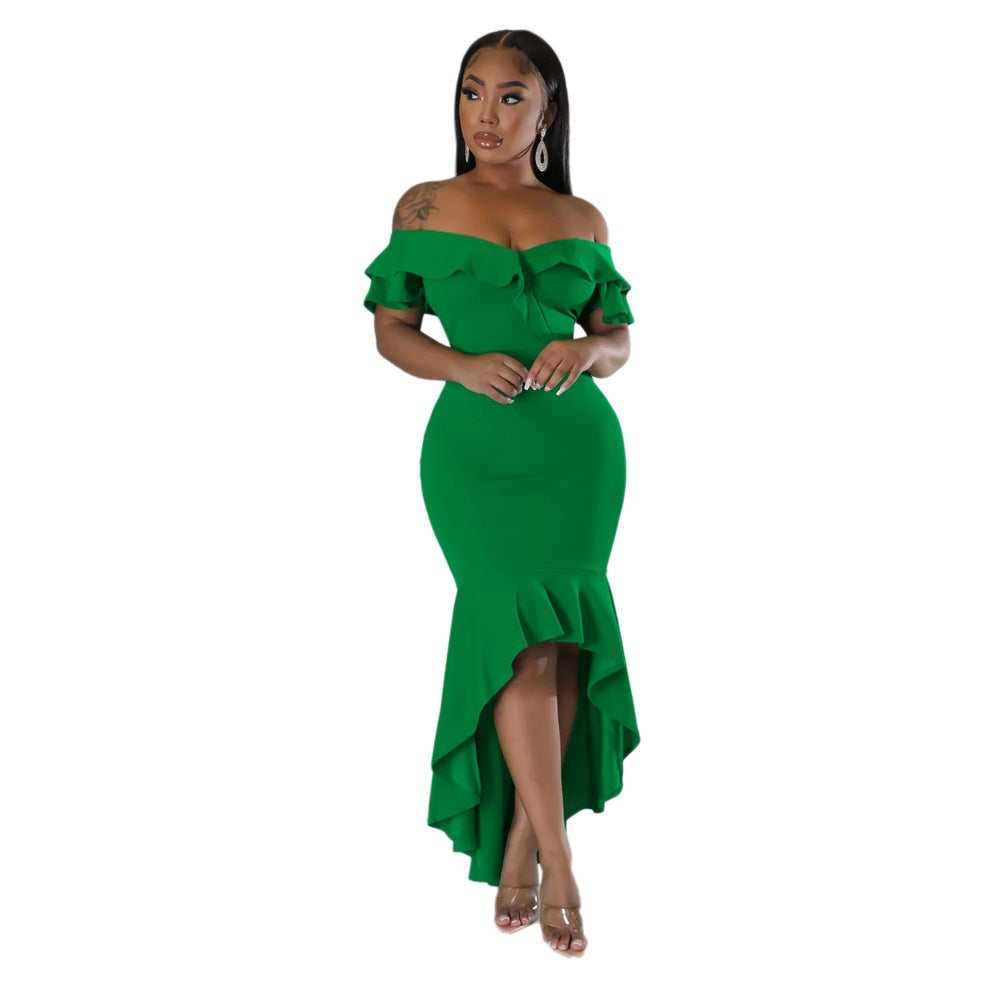 Women Summer Off Shoulder Ruffle Trim Dress 11