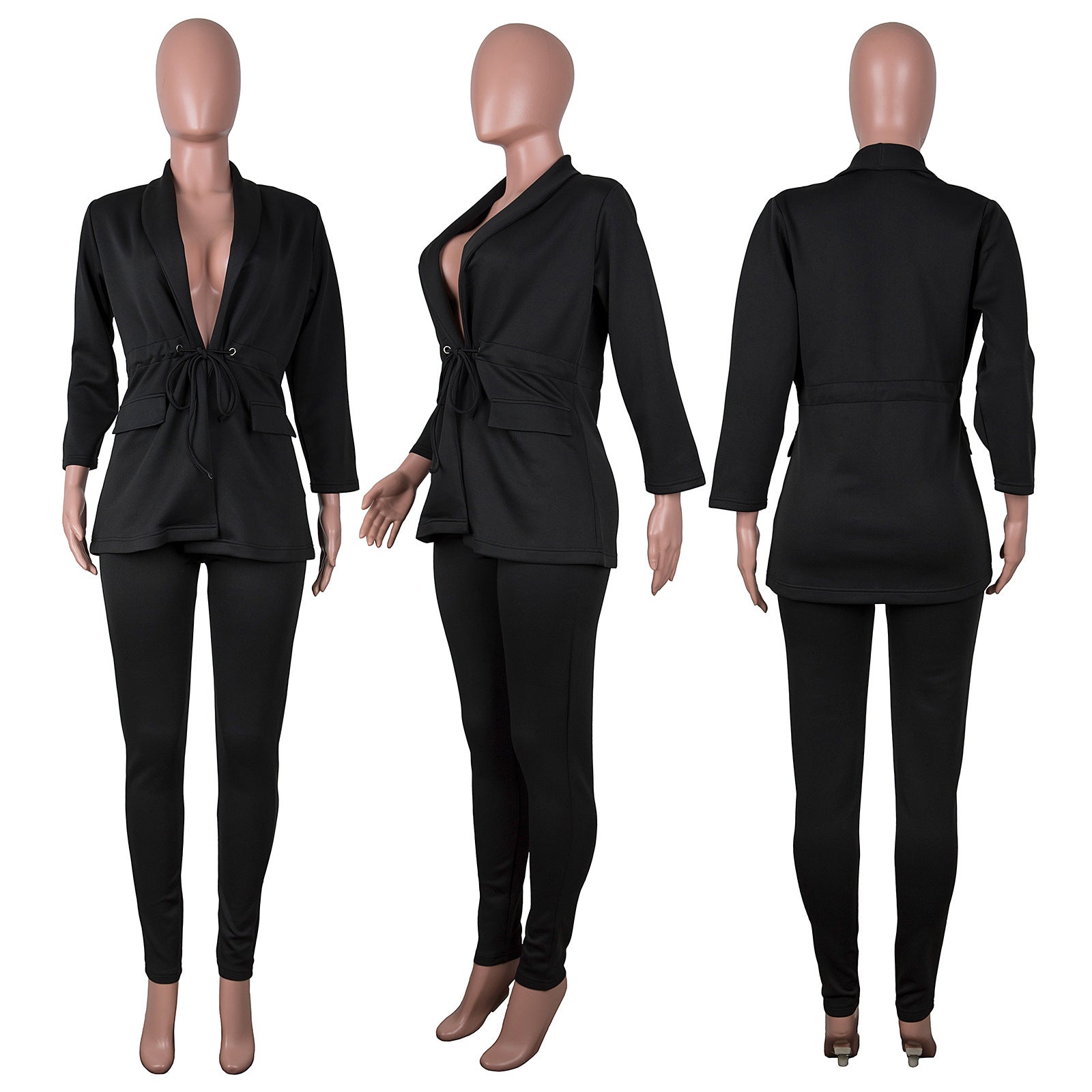 Women Casual Lace-Up Blazer + Pant Two Piece Set 16
