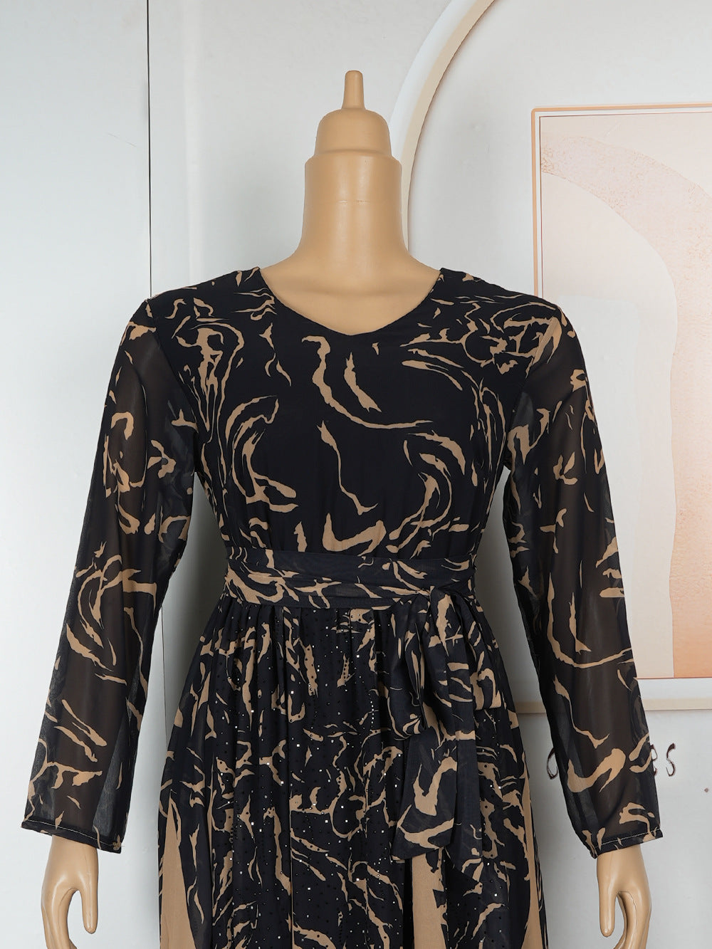 Plus Size African Women Long Sleeve Elegant Print Chiffon Maxi Dress 12