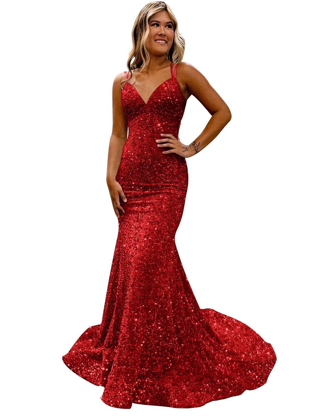 Women sequined ball Bodycon fishtail V-neck party evening dress（Processing time need 3-6 days） 29