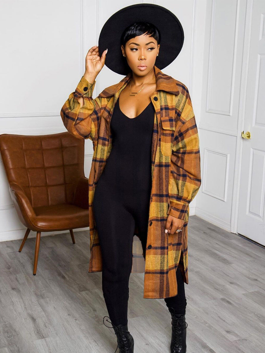 Women Plaid Print Button Jacket