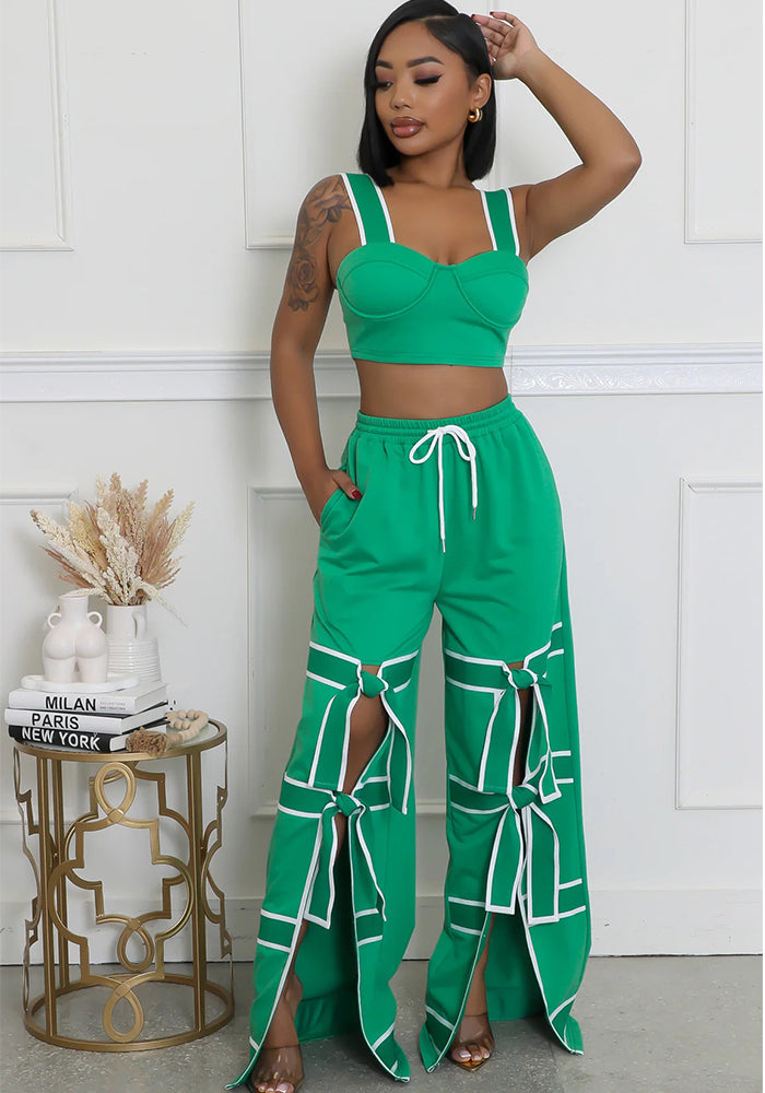 Women's Strap High-Waist Lace-Up Fashion Two Piece Pants Set