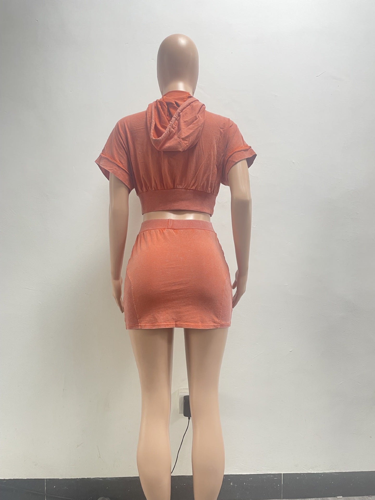 Women Fashion Short Sleeve Patchwork Pocket Top and Skrit Two-piece Set 8