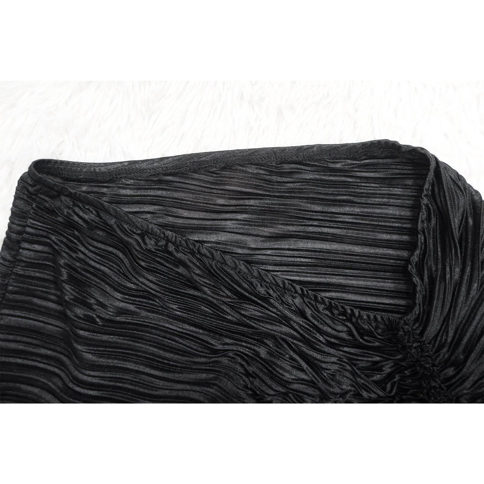 Fashionable Women's Solid Color Sleeveless Ruffled Halter Top Slit Pleated Skirt Two Piece Set 24