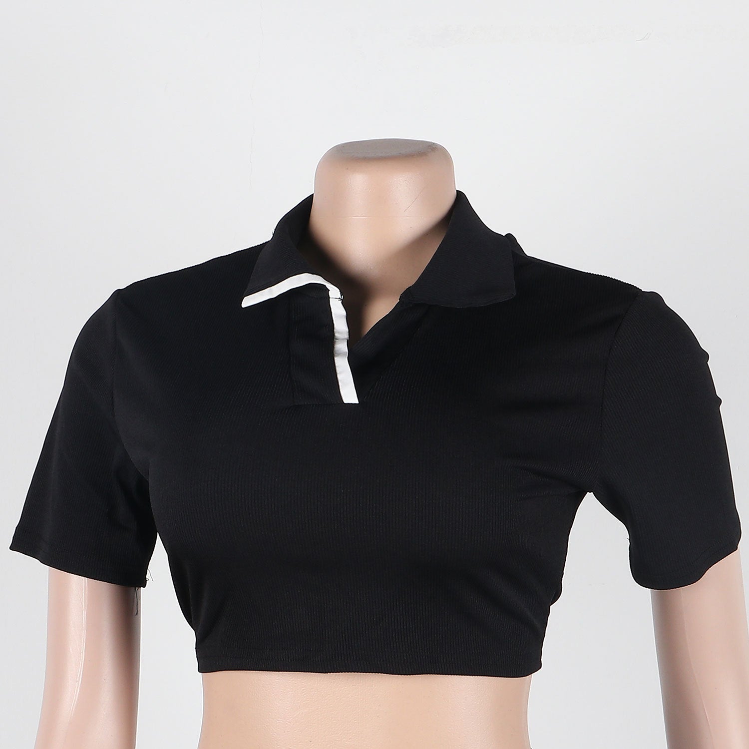 Women Sexy Turndown Collar Short Sleeve Top and Skirt Two-piece Set 14