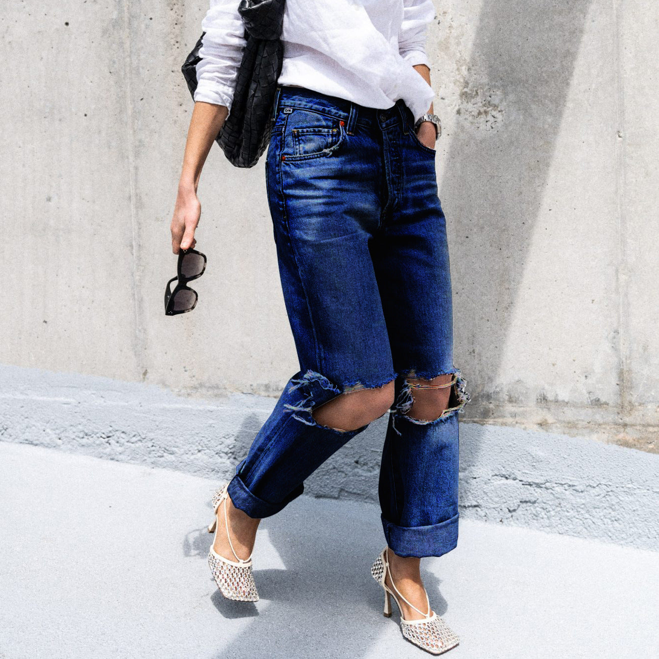 Women Ripped Casual Denim Pants 9