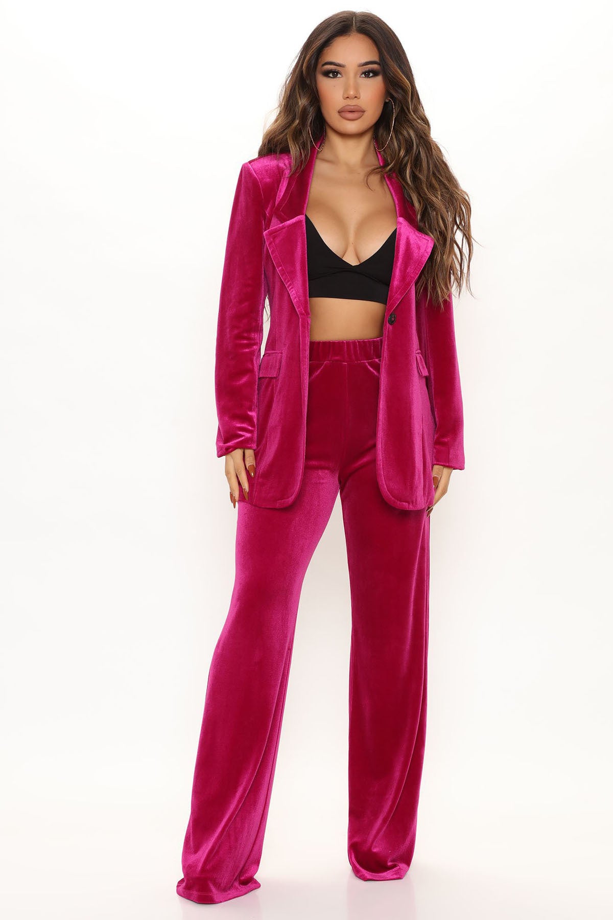 Women's Autumn winter Fashion Casual Solid color Velvet blazer pants two-piece suit 3