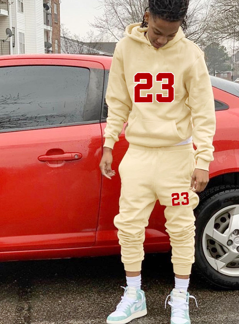 Spring And Winter Print Loose Men's Hoodies Pants Set 5