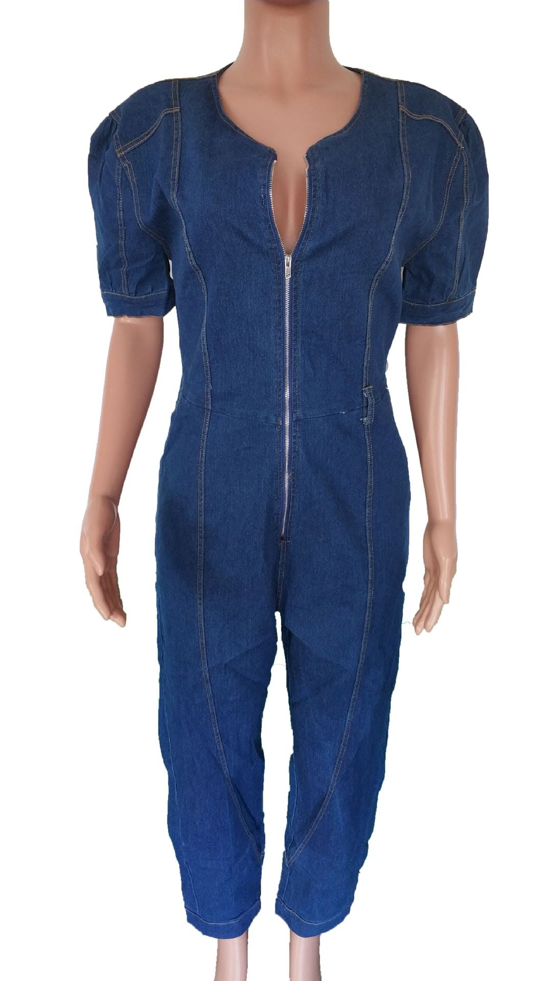 Women Washed Blue Chic Denim Jumpsuit 7