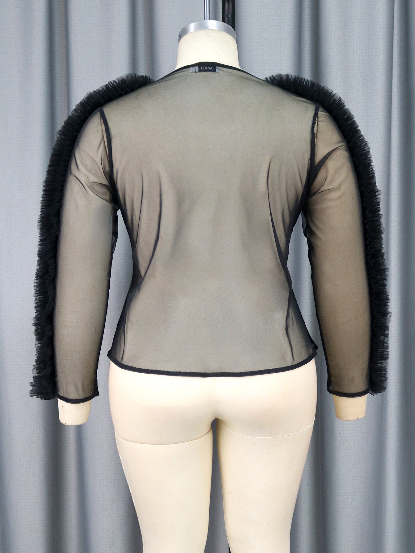 Sexy See-Through Long Sleeve Blouse V-Neck Mesh Patchwork Slim Waist Slim Fit Tops 4