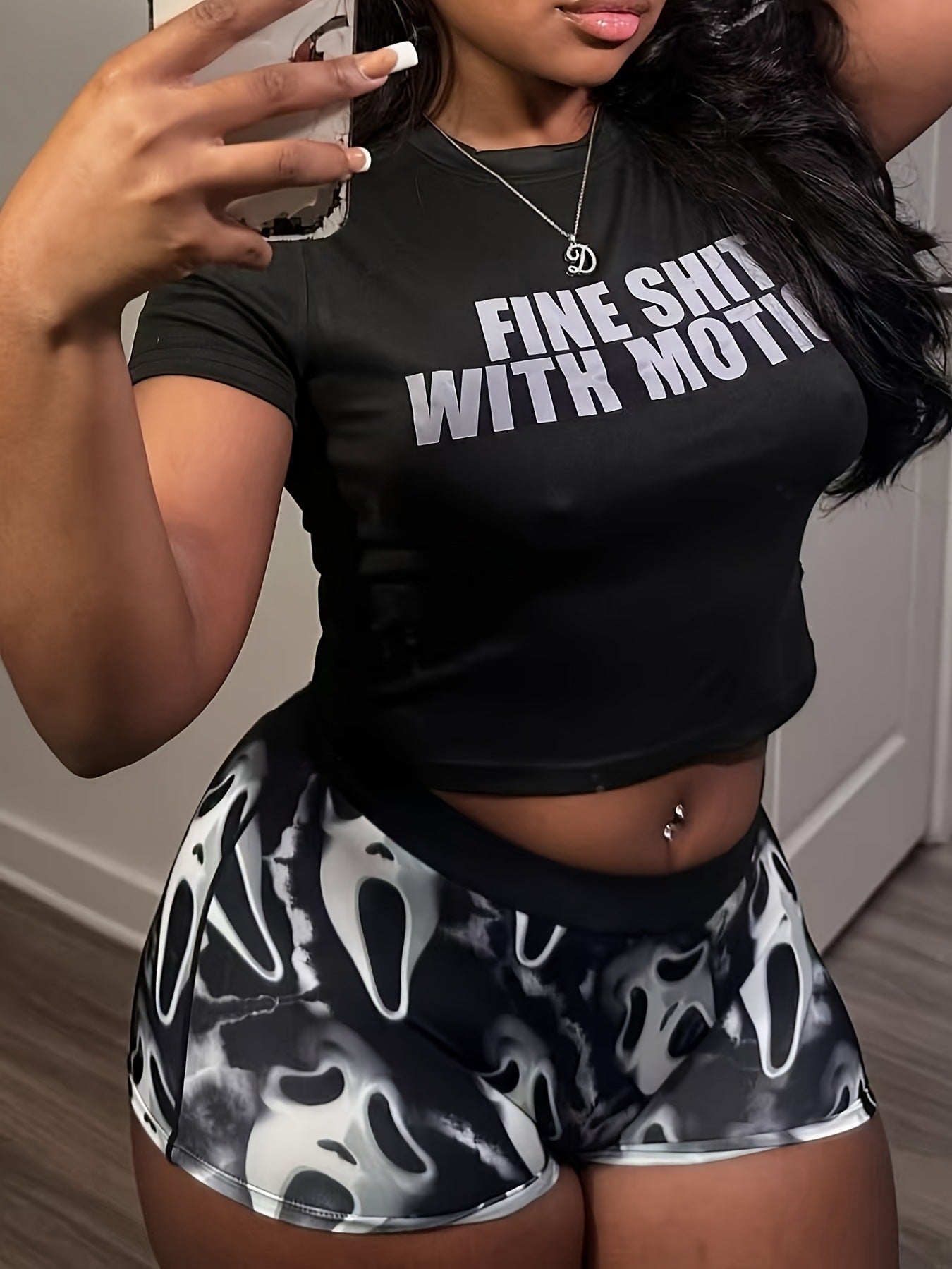 Spring Summer Short T Print Shorts Sexy Tight Fitting Sports Two Piece Set