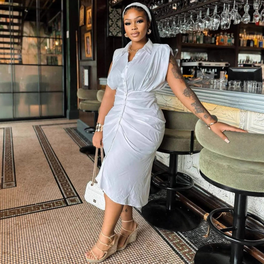 African Women scheming pleated sleeveless single-breasted maxi dress 4