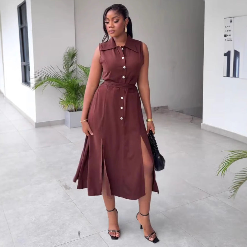 African Women's Loose Elegant Belt Slim Fit Vest Dress Plus Size Trendy Maxi Dress 6