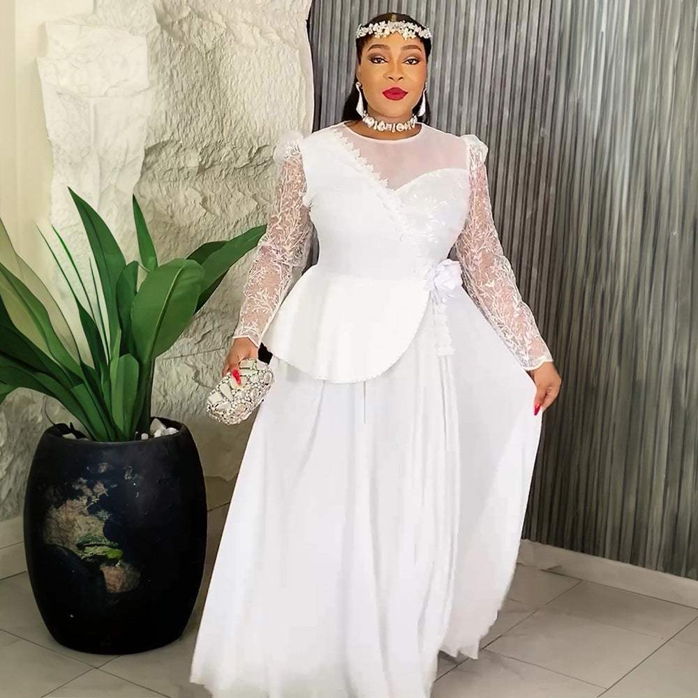 Lace Trim Plus Size African Embroidered Evening Gown 4