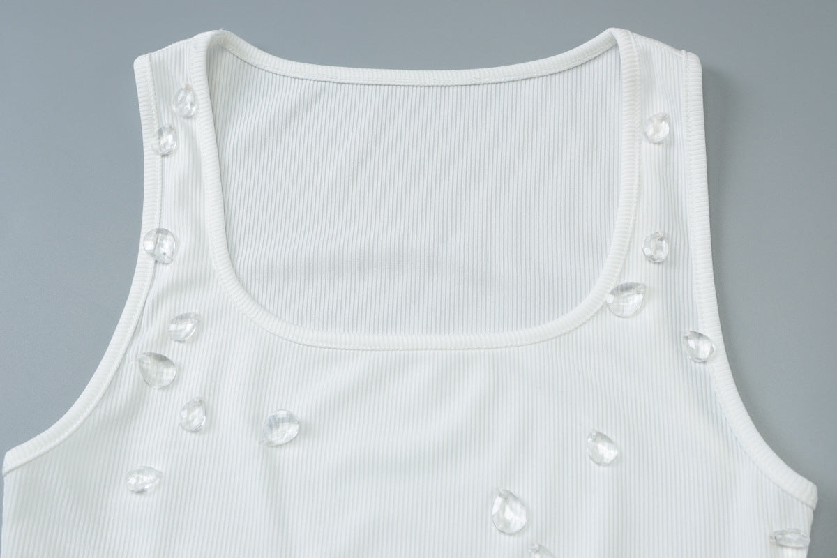 Women's summer fashion Style slim Slim Fit Beaded Sleeveless Bodycon Dress 14