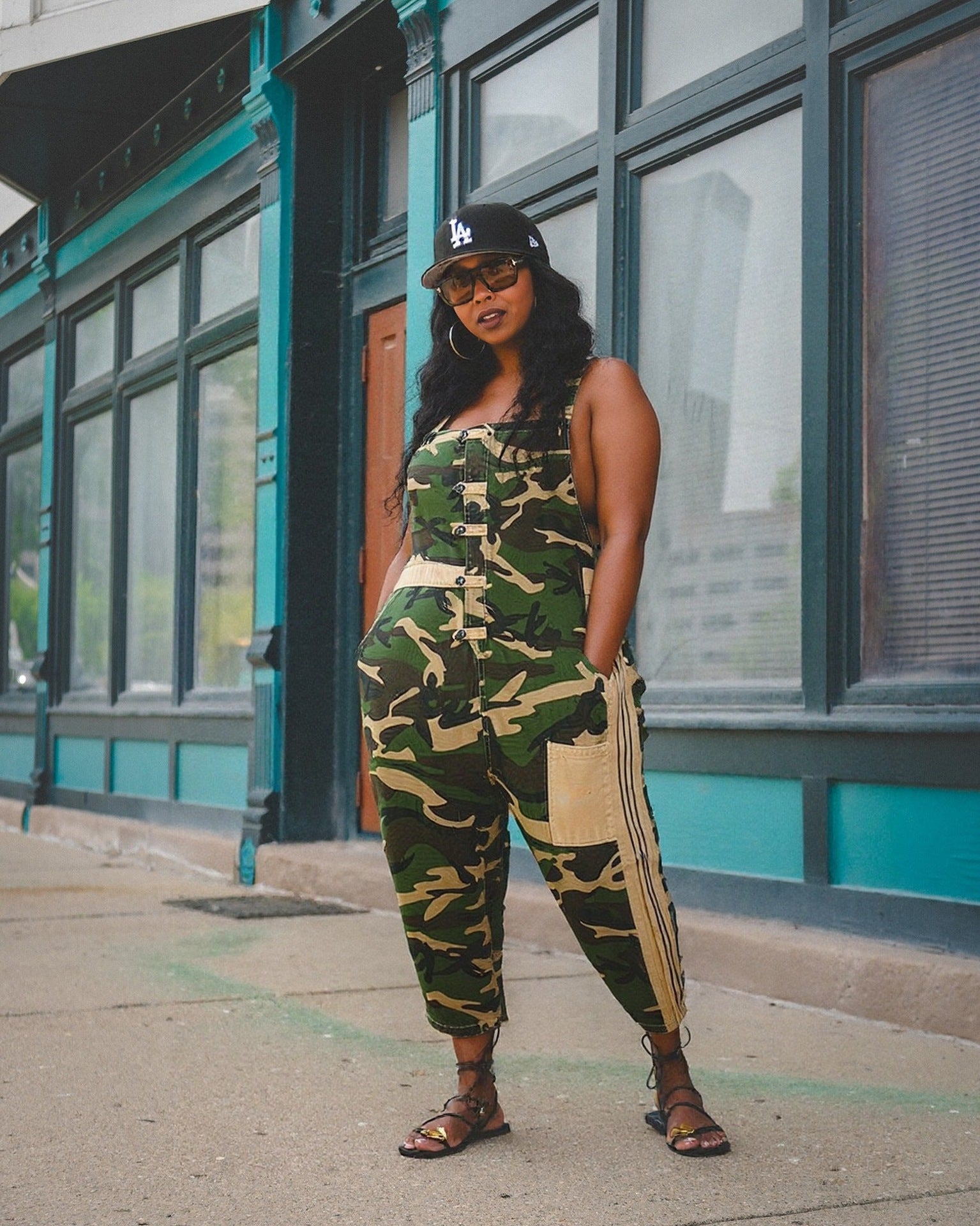 Women Retro Denim Printed Camouflage Suspenders