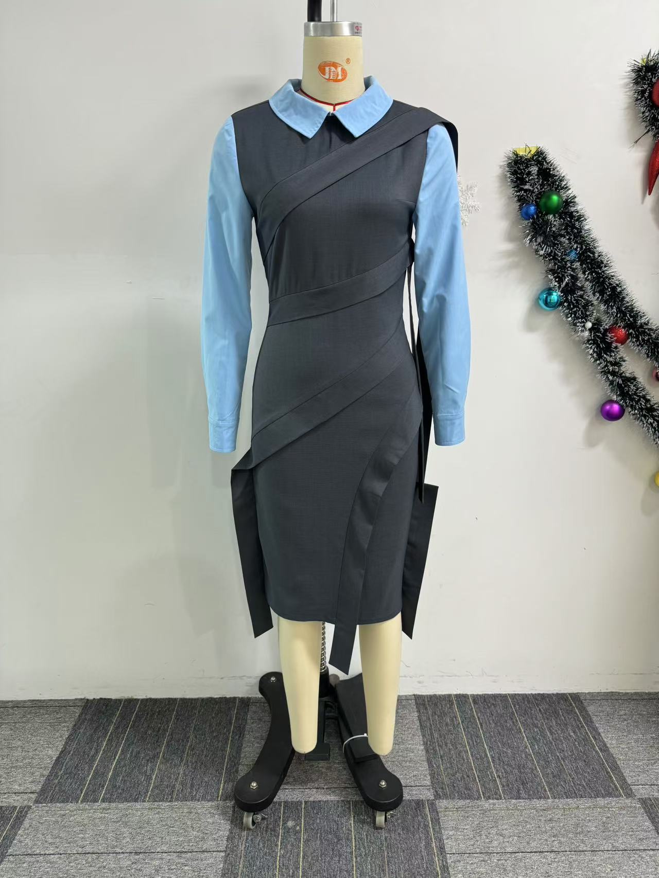 Women patchwork contrast color split dress 9