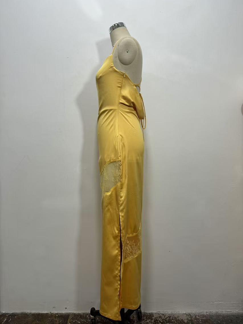 Chic Low Back Mesh Patchwork strap Summer Dress 6