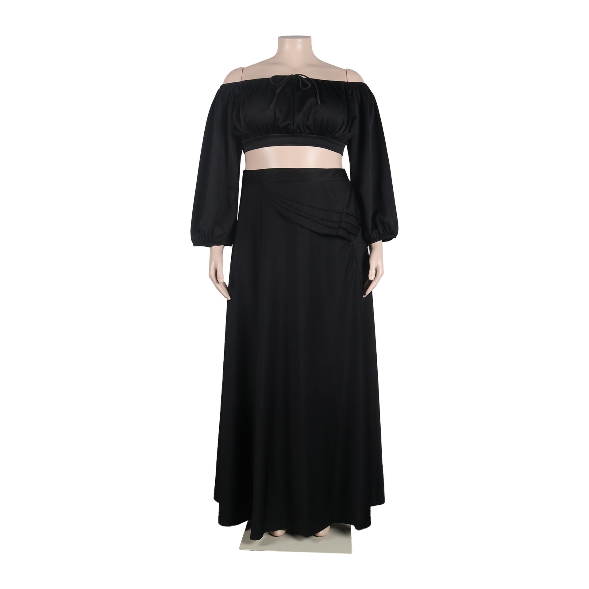 Plus Size Women Sexy Off Shoulder Balloon Sleeve Top and Skirt Two-Piece Set 22