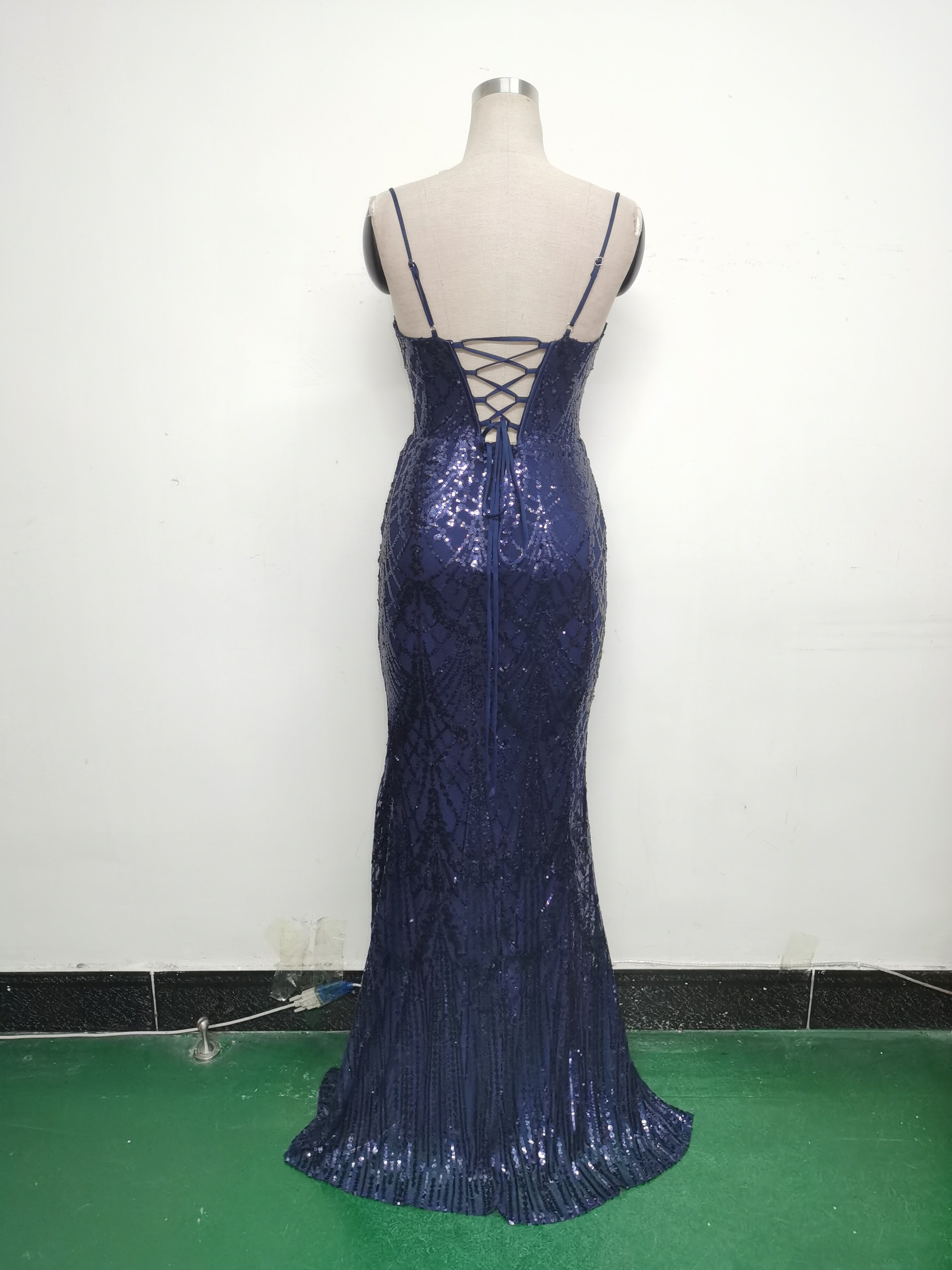 Women Beaded Tube Fishbone Lace-Up Sequin Formal Party Evening Dress 40