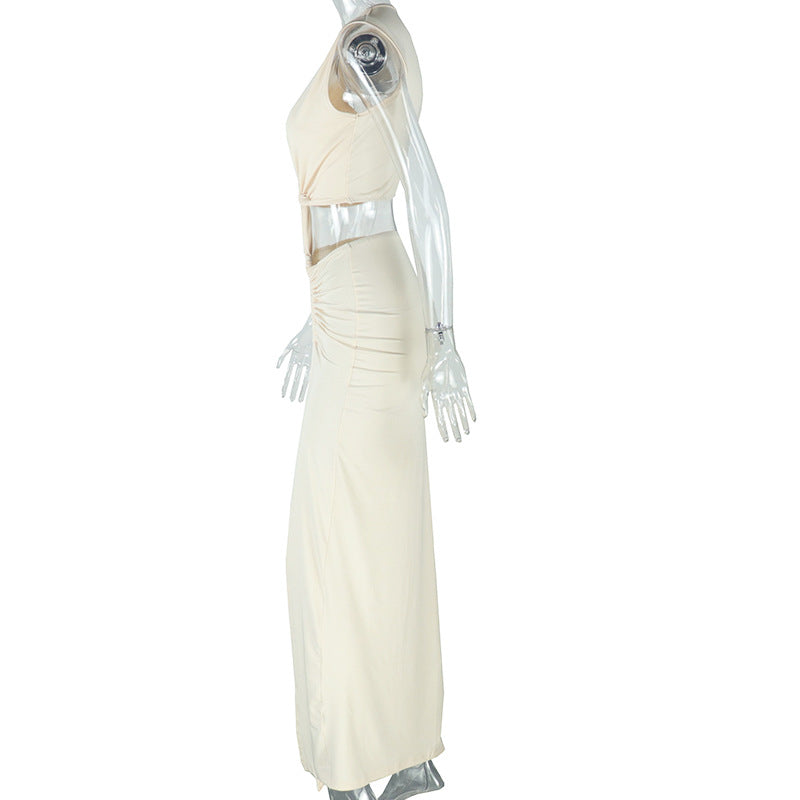 Women's Fashion Solid Color Dress Sleeveless Irregular Slit Dress 9