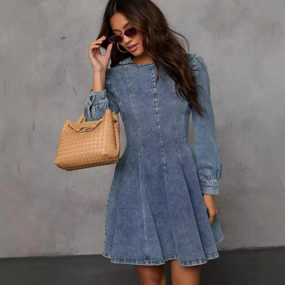 Women autumn denim long-sleeved dress 5