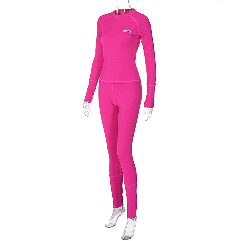 Women Winter Long Sleeve Top and Sports Tight Pants Two-piece Set 14