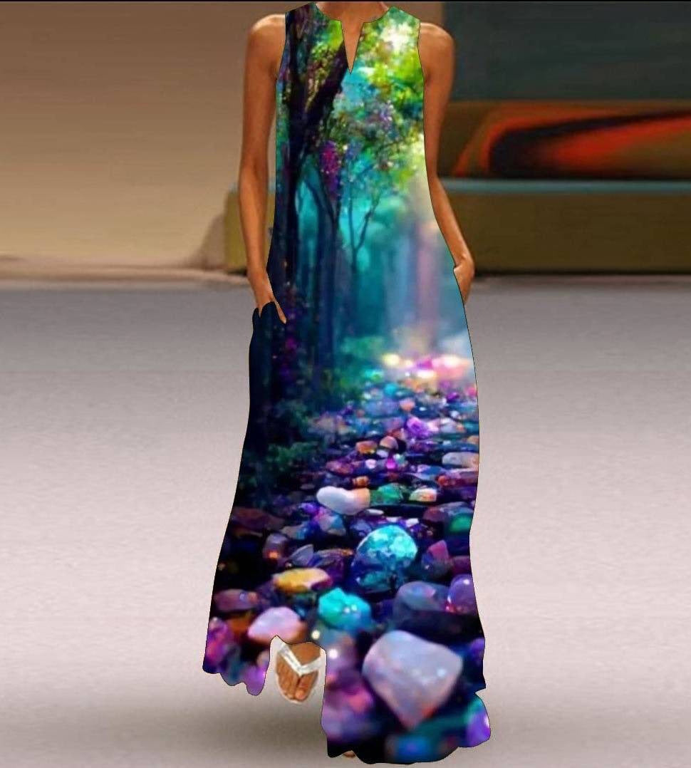 Summer women's sleeveless dress v-neck printed face dress 29