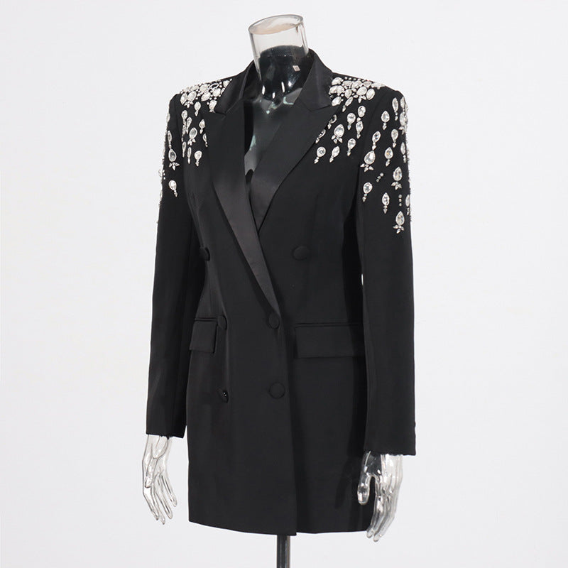 Women V-neck Beaded Diamond Blazer 6