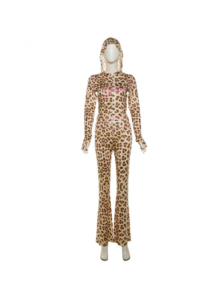 Women Sexy Leopard Print Contrast Two-Piece Set 19