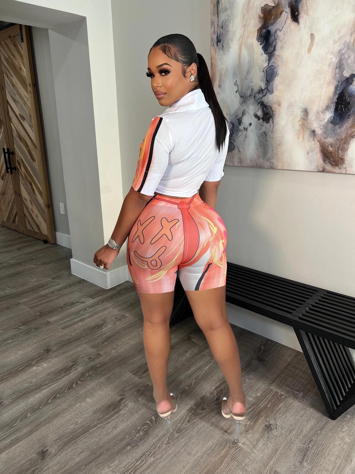 Fashion Casual Print Suit Street Women Short Sleeve Shorts Two Piece Set 3